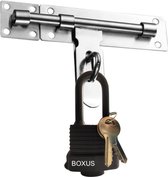Boxus Schuifslot met Hangslot RVS - 200 x 40 mm - Veilig slot voor schuur poort berging tuinhuis deur kast lade - Met sterk hangslot