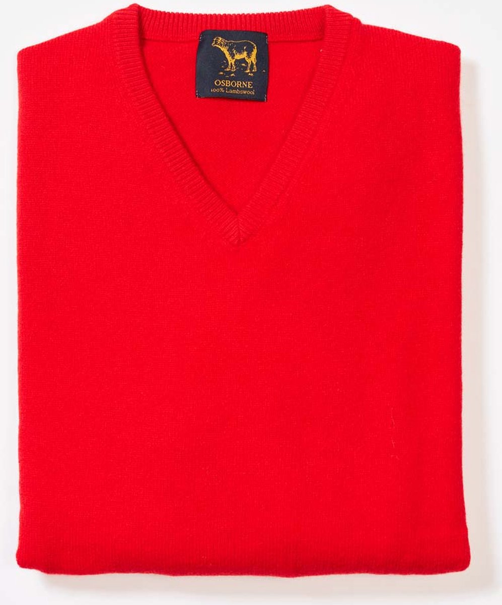 Osborne Knitwear Trui met V hals - Lamswol - Tartan Scarlet - XL