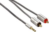 Hama Aux-kabel - Audio kabel - 3,5mm jack-2 cinch - 2x RCA plug - Geschikt voor draagbare audiotoestellen zoals MP3-spelers of smartphones - Vergulde stekker - 1 meter - Zilver