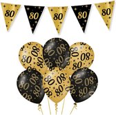 80 Jaar Verjaardag Decoratie Versiering - Feest Versiering - Vlaggenlijn - Ballonnen - Klaparmband - Man & Vrouw - Zwart en Goud
