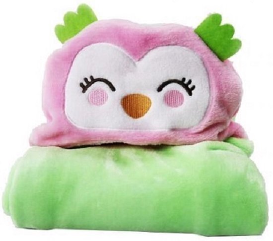 BoefieBoef Paradijs Vogel 2-in-1 Fleece Badcape & Wikkeldeken voor Baby's/Peuters met Dierencapuchon: Warm, Zacht & Comfortabel - Ideaal als Kerst- Verjaardags of Kraamcadeau - Sierlijke Uil Roze Groen — afbeelding 3