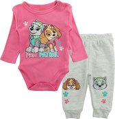 Paw Patrol babyset Skye en Everest rompertje en broekje katoen roze/grijs maat 80