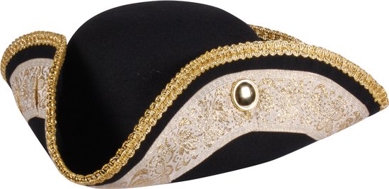 Driepunt Hoed Guard - Driesteek - Zwart Met Goud Galonband - Piraten Hoed - Luxe - Maat 61