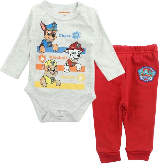 Paw Patrol babyset Team Patrol rompertje en broekje katoen grijs/rood maat 86