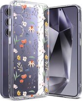 Ringke Fusion Design | Hoesje Geschikt voor Samsung Galaxy S24 | Back Cover met Antikrascoating | Militaire Standaard | Dry Flowers