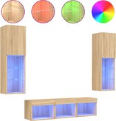 vidaXL - 5-delige - Tv-wandmeubelset - met - LED - bewerkt - hout - sonoma - eiken