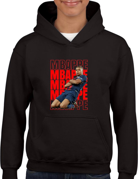Mbappe - Kinder Hoodie - Zwart - Maat 146 - Hoodie leeftijd 11 tot 12 jaar - rugnummer10 - the goat - - hoodie Cadeau - cadeau - Voetbal - Zwarte Hoodie -Mbappe Sliding rood