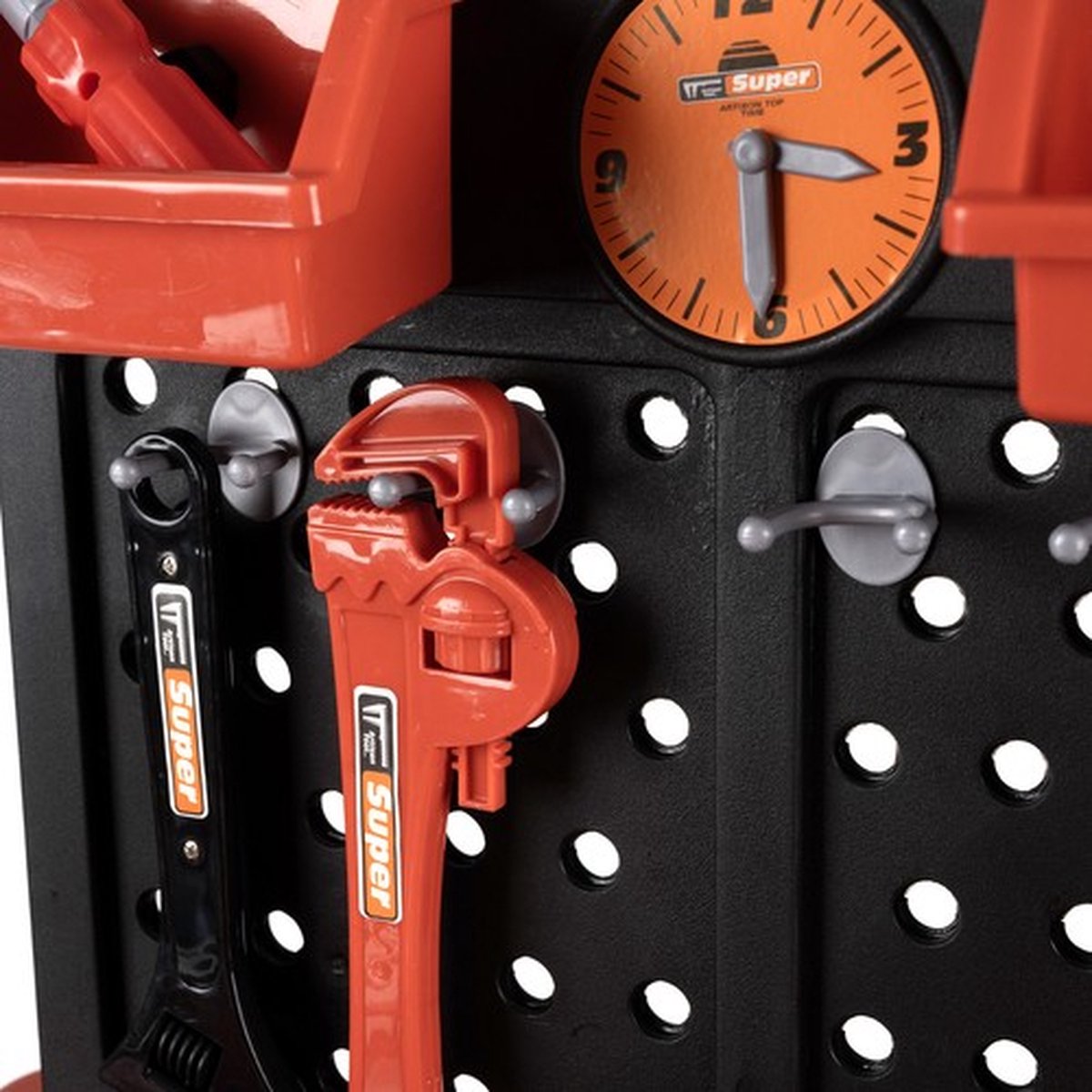 Playos® - Speelgoedwerkbank - Rood / Zwart - met Boormachine - Gereedschap - Klussen - Rollenspel Speelgoed - Educatief Speelgoed - Speelgoed Gereedschap - Werktafel - Werkbank -Bouwset — afbeelding 11