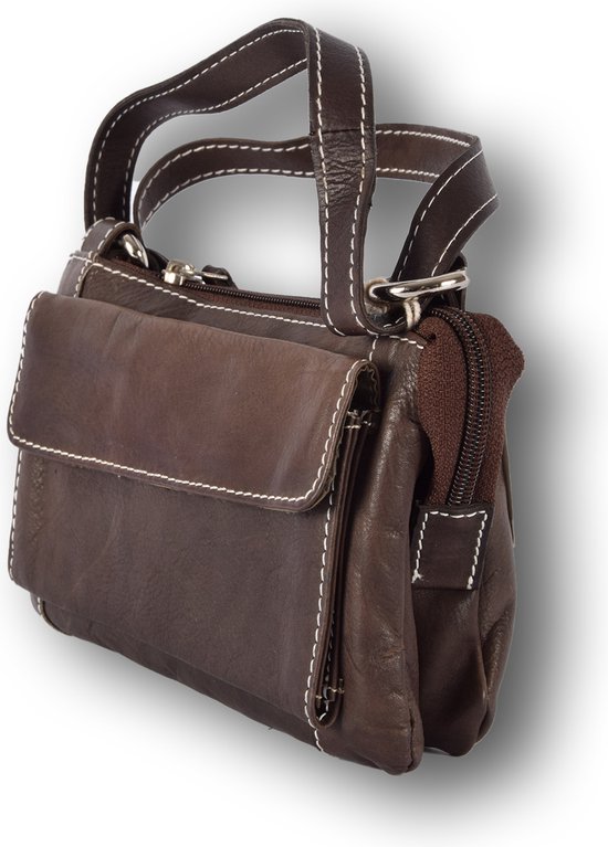 Sac à bandoulière de Luxe en cuir nappa marron avec trois compartiments et Ceintures réglables | Design Elegant et fonctionnel