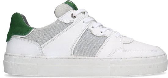 Sacha - Heren - Witte leren sneakers met groene details - Maat 46