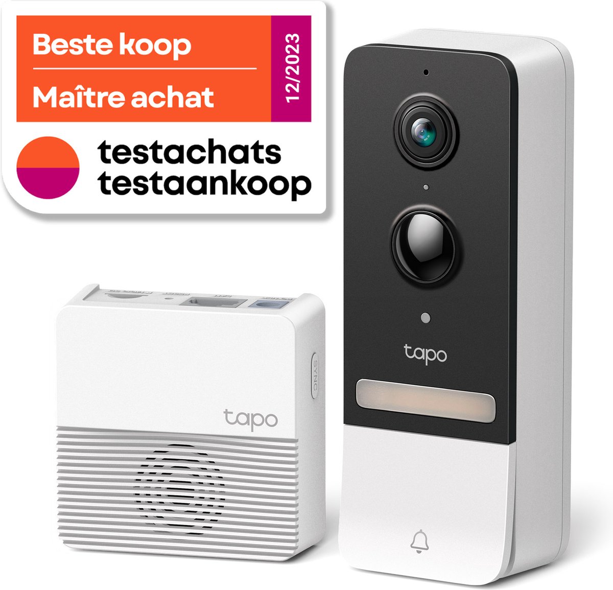 Afbeelding 2 van Tapo D230S1 draadloze video deurbel op batterij - 2K 5MP video- inclusief hub - zonder abonnement-slimme deurbel