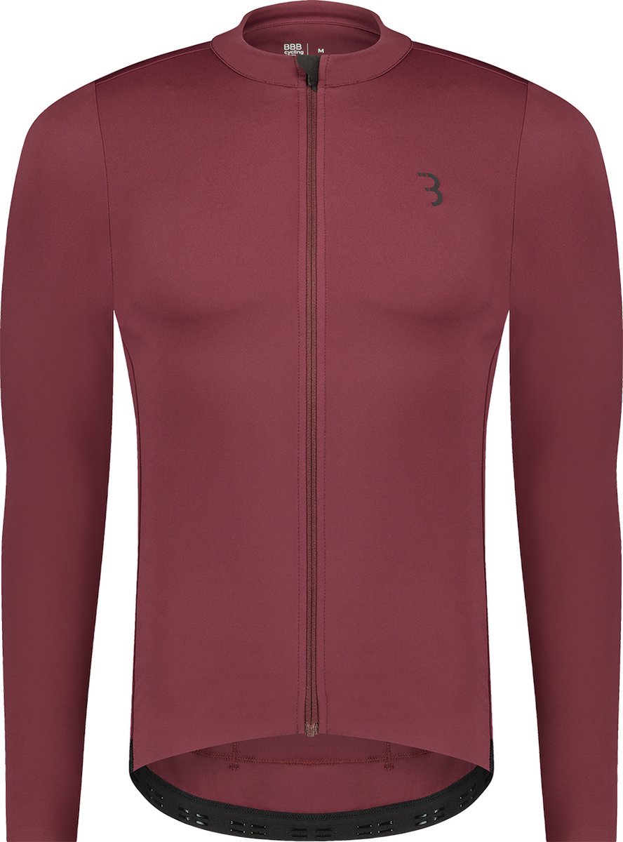 BBB Cycling Essence LS - Fietsshirt Heren Lange Mouwen - 10-15 °C - Ademend MTB en Wielrenshirt met 3 Achterzakken - Donker Rood