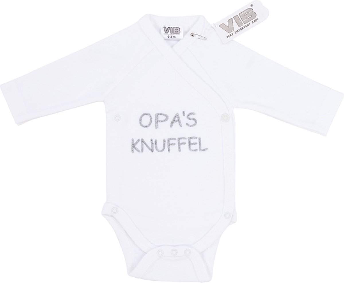 VIB® - Rompertje (overslag) Luxe Katoen - Opa's Knuffel (Wit) - Babykleertjes - romper - rompertjes - rompertjes met tekst - baby cadeau - baby aankondiging - overslagromper