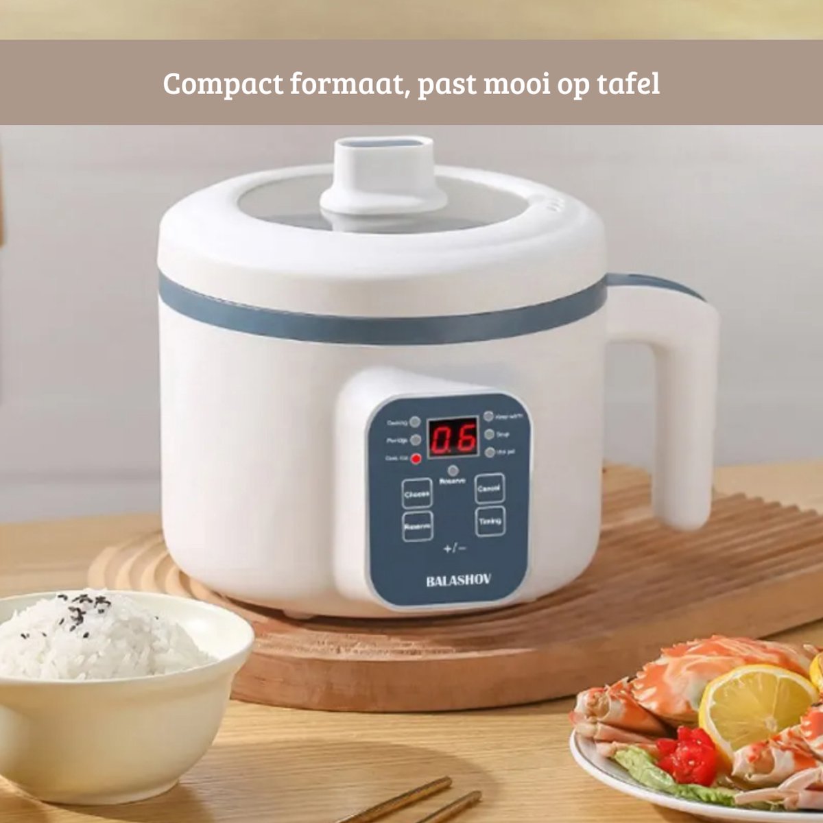 Rijstkoker Elektrisch – Slowcooker – Slimme Mechanische Multicooker – Duurzaam - Dubbele Laag – Antiaanbaklaag - Klein Formaat – 220V - Wit – foto 3