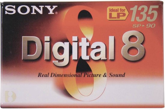 Sony Digital 8 videocassette met logo en tekst.