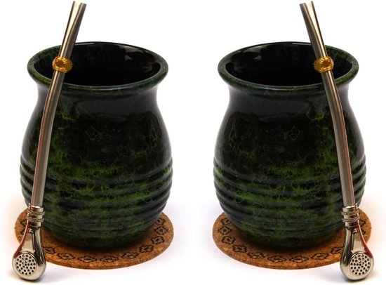 Foto: Mate theekopset voor twee keramische yerba mate theemokken roches gourd cup 360