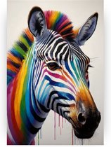 Zebra - Kleurrijk canvas schilderij - Muurdecoratie modern - Muurdecoratie industrieel - Canvas schilderijen - Woonkamer decoratie - 40 x 60 cm 18mm
