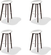 Tabouret de bar empilable Keeve bas blanc, structure en bois de bouleau et assise en plastique - LOT DE 4
