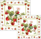 Ambiente servetten - aardbeien - 2 pakjes 33x33cm en 25x25cm - wit rood groen - voorjaar