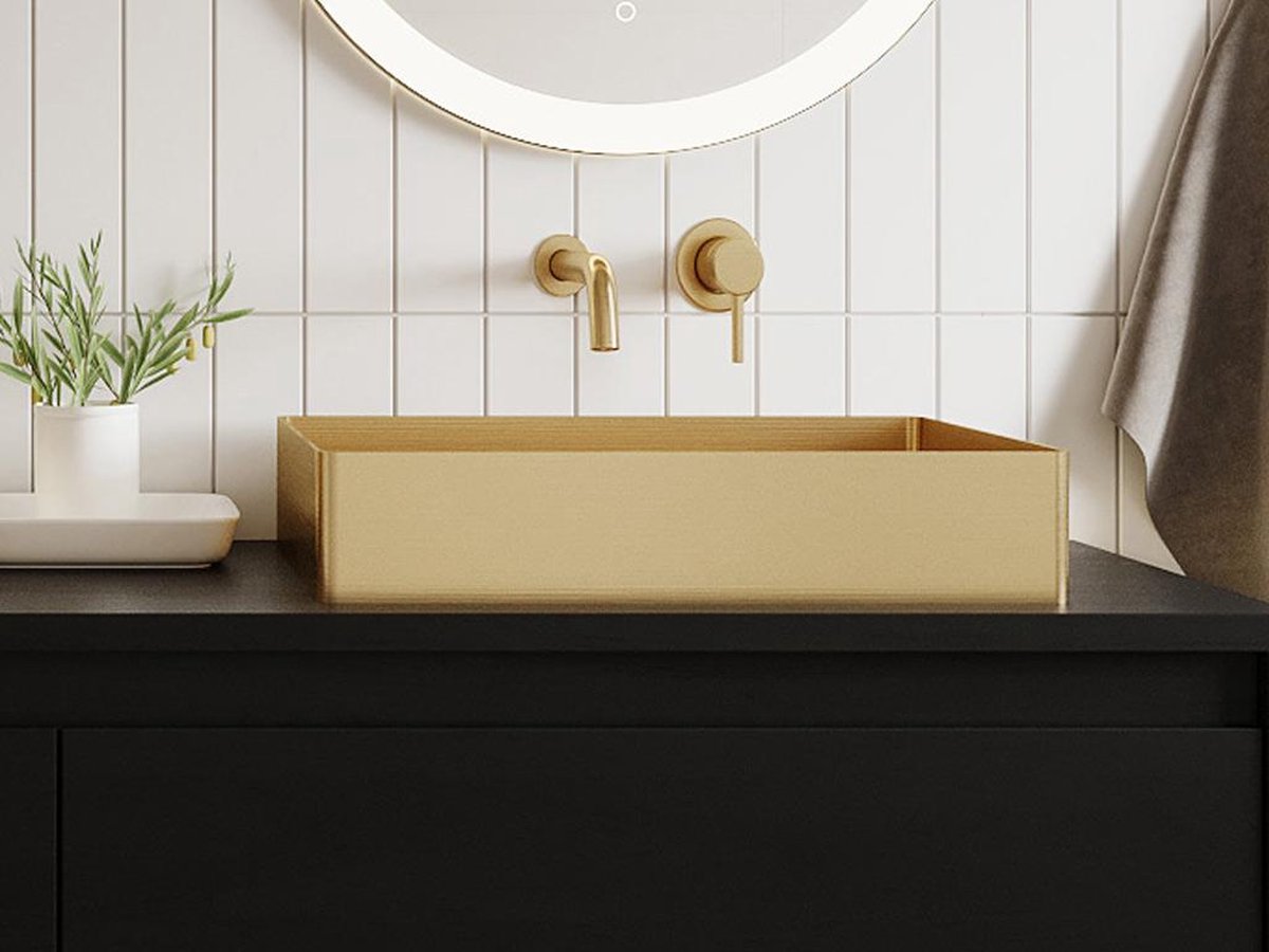 Shower & Design Rechthoekige wastafel om te plaatsen - Geborsteld goudkleurig - L50 x B35,2 cm - DEMARQUY L 50 cm x H 10 cm x D 35.2 cm