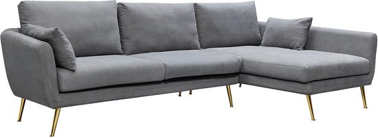 Hoekbank van stof BETH - Grijs - Hoek rechts L 257 cm x H 86 cm x D 155 cm