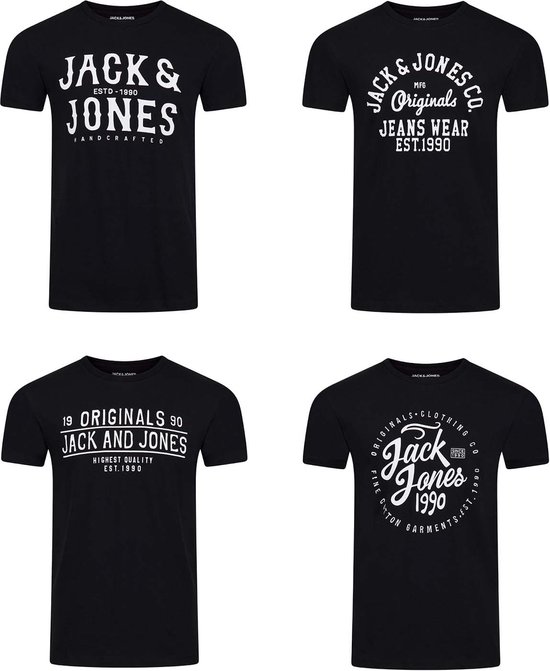 Jack & Jones Heren T-Shirt JJLINO 4 Pack regular fit Veelkleurig XL Ronde Hals Volwassenen Opdruk Print Shirts