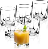 Drinkglazen van hoogwaardig glas, set van 6 waterglazen, dikwandige sapglazen, geribbelde glazen voor water, drankjes, sap, party, cocktailglazen, drankglazen (laag, 365 ml)