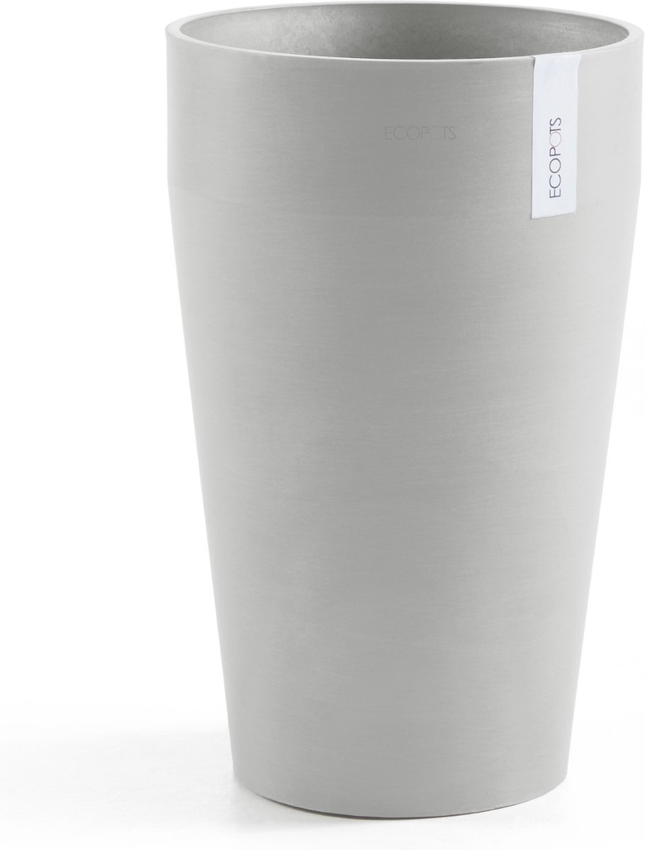 Ecopots Sankara Mid High 55 White Grey Ø34 2 x H54 5 cm Ronde witgrijze bloempot plantenpot
