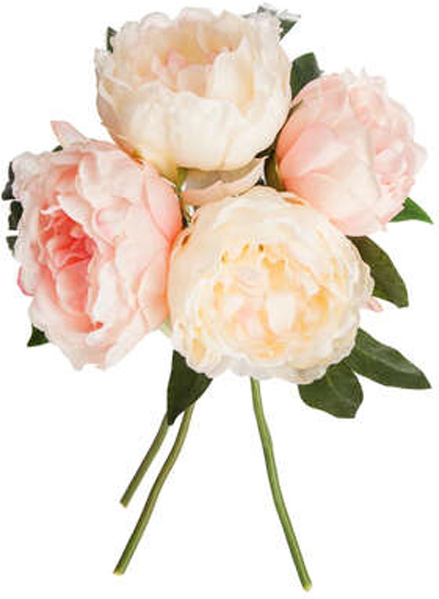 Atmosphera boeket van pioenrozen kunstbloemen - roze - hoogte 30 cm - lichtroze bloemen