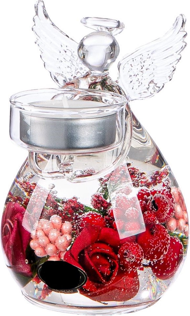 Beschermengel met waxinelichtje houder van kristalglas Exclusief bloemen engel Ik houd van jou en denk aan jou 10 cm hoog