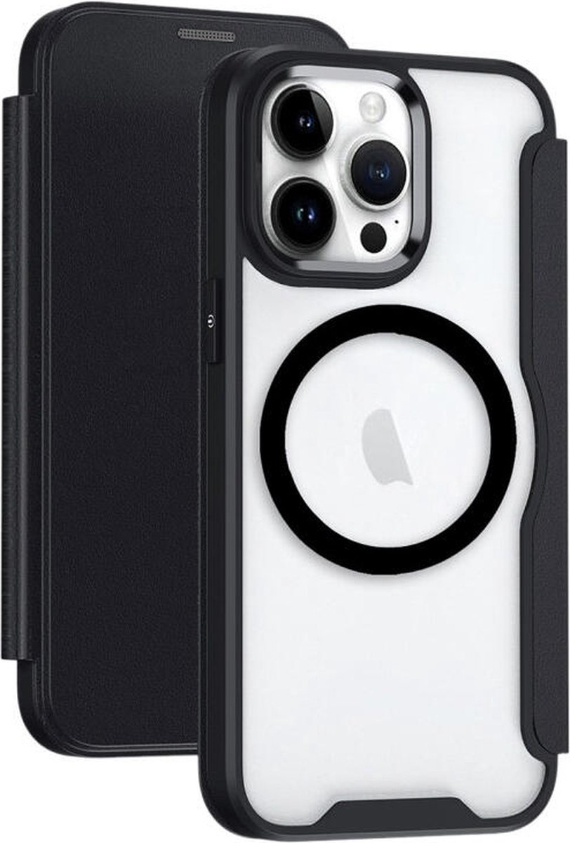 Portemonnee Hoesje Geschikt voor Apple iPhone 14 Pro | Compatibel met MagSafe | Wallet Book Case met Magneet | Beschermhoes met Pasjeshouder | Zwart