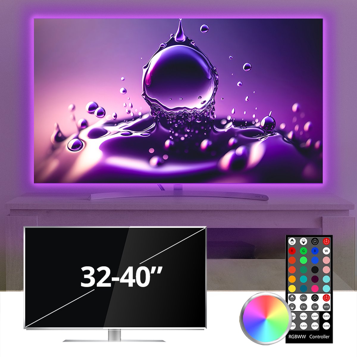 TV verlichting | TV Lamp | met 4x RGBWW strip 32-40 inch | Gaming accessoires | Led Light Strip | Licht strip