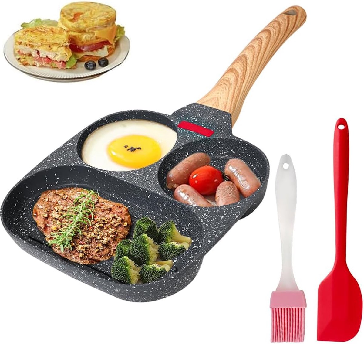 Spiegeleipan pancakepan 3 gaten anti-aanbaklaag aluminium eierpan met antiaanbaklaag voor ontbijt spiegelei hamburger voor inductiekookplaat gasfornuis spiegeleipan zwart