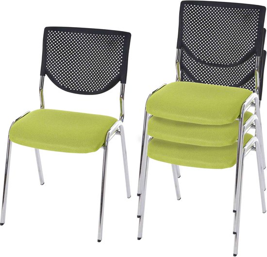 Set van 4 bezoekersstoelen T401, stapelbare conferentiestoel, stof/textiel ~ zitting groen, poten chroom