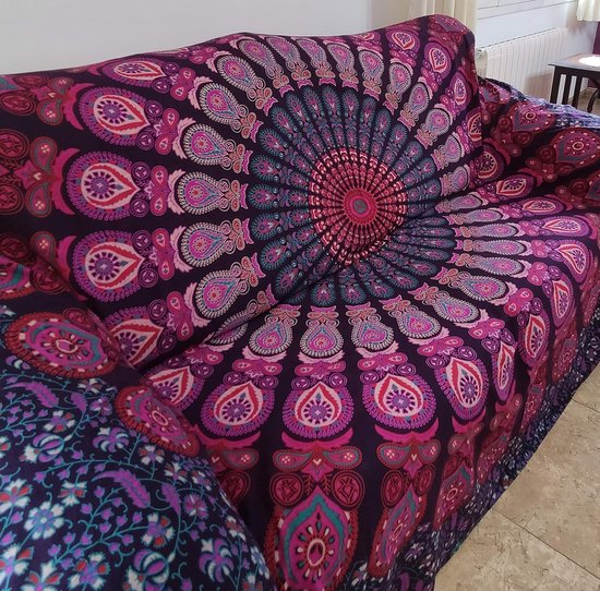 Tenture Murale Mandala Indien Hippie - 240x215 Cm - Coton - Décoration Ethnique - Neuf