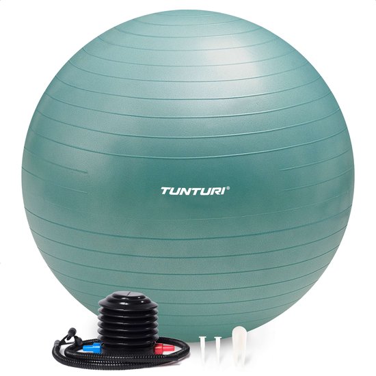 Tunturi Anti Burst Fitness bal met Pomp - Yoga bal 75 cm - Pilates bal - Zwangerschapsbal – 220 kg gebruikersgewicht - Incl Trainingsapp – Petrol