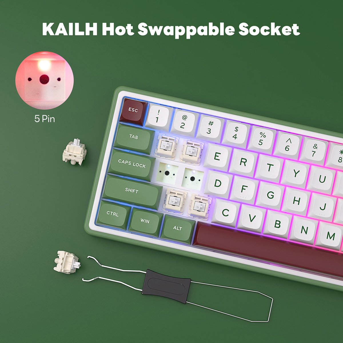 Royal Kludge RKR65 - RGB Mechanisch Gaming Toetsenbord - Foam Touch - Hot Swappable Switch - Phantom - Brown Switches - Inclusief Stofkap thumbnail 3