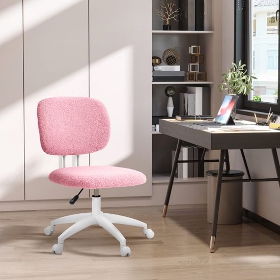 Chaise de bureau ergonomique en velours rose sans accoudoirs, chaise pivotante réglable en hauteur pour bureau à domicile