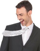 Elite - Zilverkleurige stropdas met lovertjes voor volwassenen - Accessoires > Stropdassen, bretels, riemen