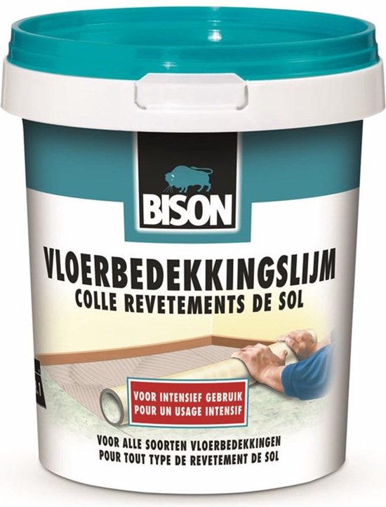Bison Vloerbedekkingslijm Emmer 4 kg, kant & klare lijm, permanent verlijmen, vloerbedekking, tapijttegels, vloerverwarming geschikt, makkelijk in gebruik