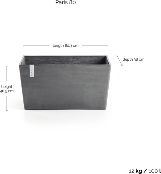 Ecopots Paris 80 - Gris - 80,3 x 38 x H40,5 cm - Pot de fleur / jardinière rectangulaire gris
