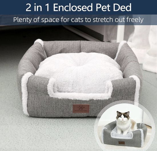 MEWOOFUN Katten, hangmat voor raam, 54 x 30 cm, kattenbed, raam, omkeerbare mat, kattenligstoel met bijgewerkte sterke zuignappen tot 18 kg (beige, M met bed