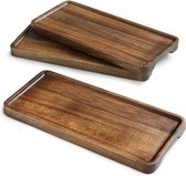 Serveerborden set van 3, dienblad van natuurlijk acaciahout, houten serveerplank, handgemaakte houten kaasbordenset, voor serveren, 30 x 13 x 2 cm, rechthoek
