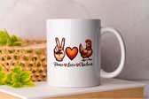 Mok Peace Love Chicken - ChickenLove - Gift - Cadeau - RoastChicken - ChickenWings - KipLiefde - GebakkenKipVrijdag - GeroosterdeKip - KipDiner
