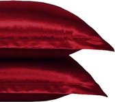 Beauty Silk - Kussenslopen - 60x70 - 2 stuks - Glans Satijn - Donker Rood