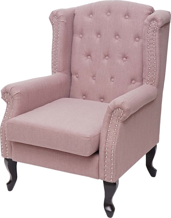 Foto: Chesterfield fauteuil relax club fauteuil wing chair waterafstotende stof textiel vintage roze zonder voetenbankje