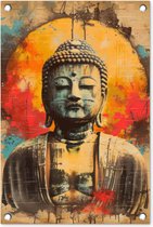 Tuinposter 40x60 cm - Tuindecoratie - Boeddha - Graffiti - Street art - Boedha beeld - Buddha - Poster voor in de tuin - Buiten decoratie - Schutting tuinschilderij - Muurdecoratie - Tuindoek - Buitenposter..