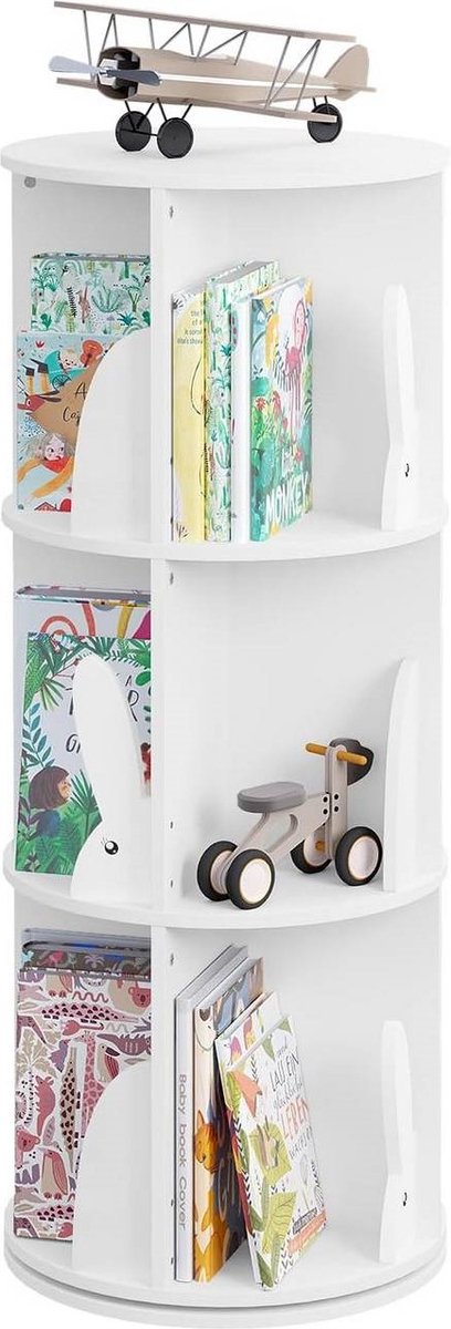 Kinderboeken voor Kinderen - Draaibare Staande Boekenkast met 4 Niveaus - Staande Planken - Wit
