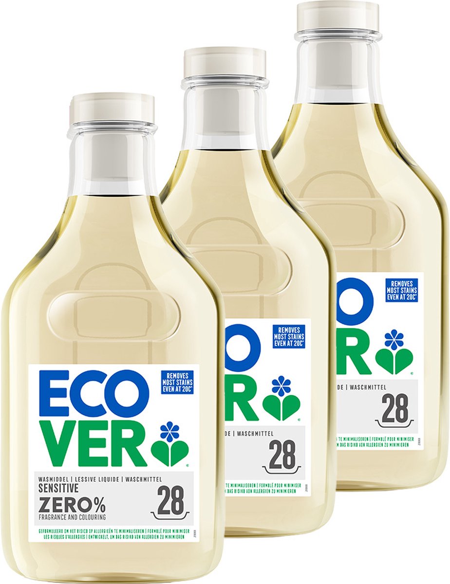 Goedkoopste Ecover Wasmiddel ZERO Sensitive - Gevoelige Huid - 3 x 1,43L - 84 Wasbeurten - Baby Wasmiddel - Voordeelverpakking