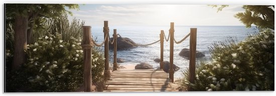 Dibond - Bomen - Bloemen - Planten - Hout - Pad - Water - Zee - Strand - Zand - Zon - 60x20 cm Foto op Aluminium (Met Ophangsysteem)